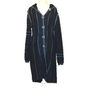 Anthropologie Covelo Wool Blend Hooded Sweater Coat Duster Blue Black Size Small
